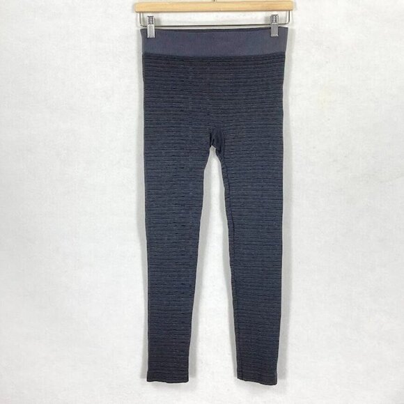 Aventura Striped Footless Tights L/XL Gray And Black - Picture 1 of 5